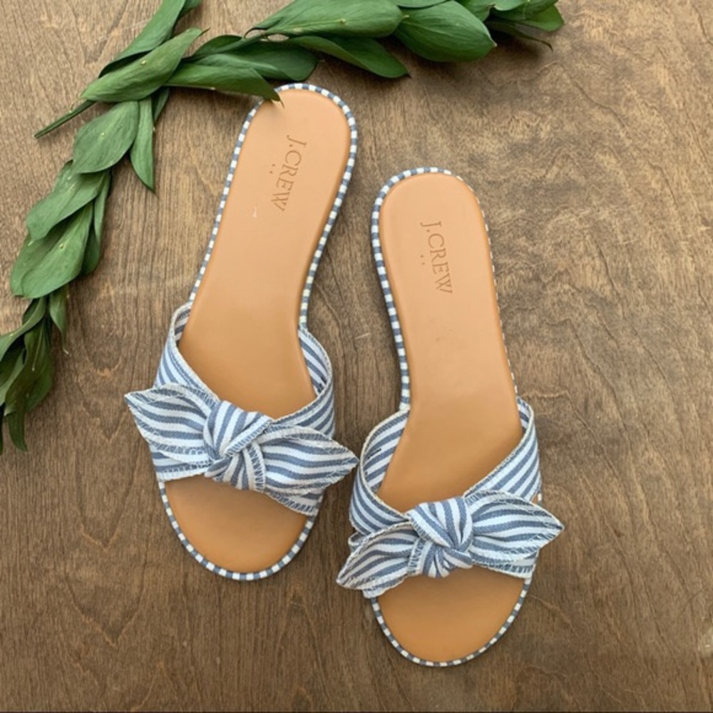 J. Crew Striped Bow Slide Sandals NIB